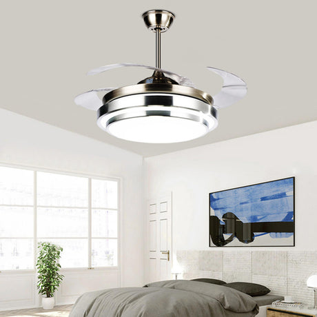 Simple Metal Stepless Dimming LED Ceiling Fan Light Image - 1