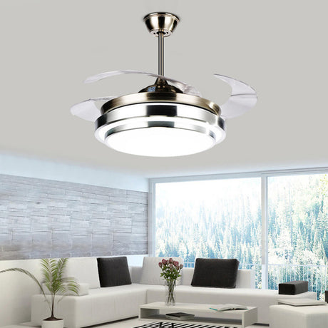 Simple Metal Stepless Dimming LED Ceiling Fan Light Image - 2