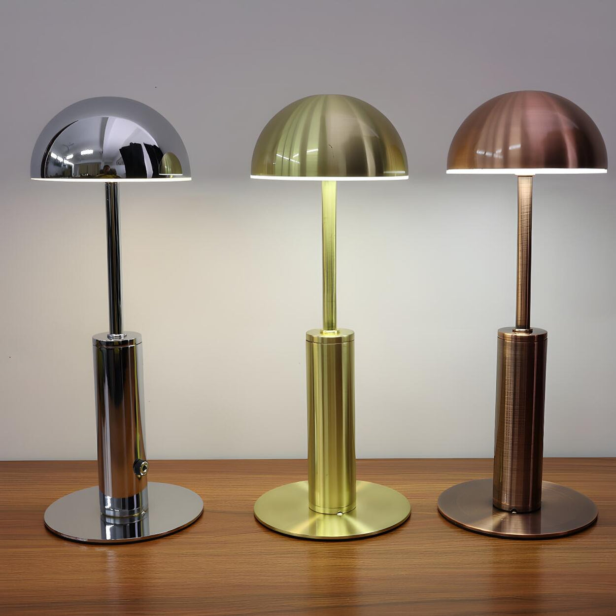 Simple Mid-Century Brass Dome Metal Bedroom Table Lamp Image - 3