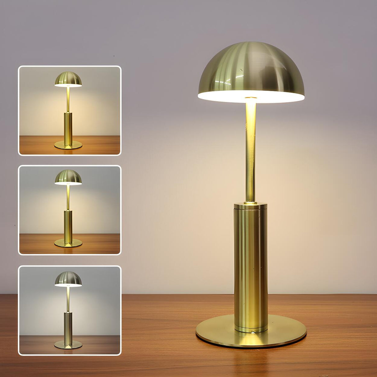 Simple Mid-Century Brass Dome Metal Bedroom Table Lamp Image - 5