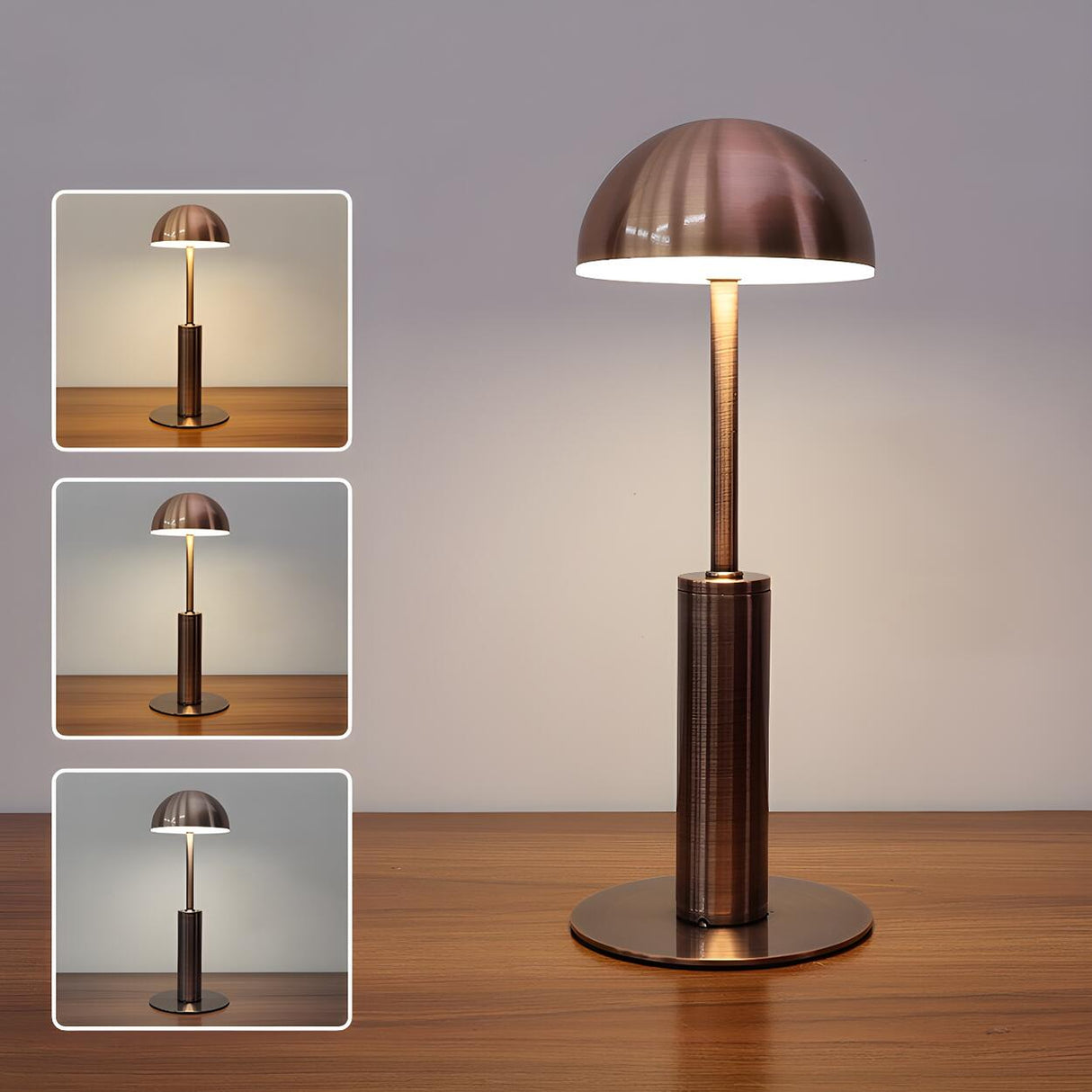 Simple Mid-Century Brass Dome Metal Bedroom Table Lamp Image - 6