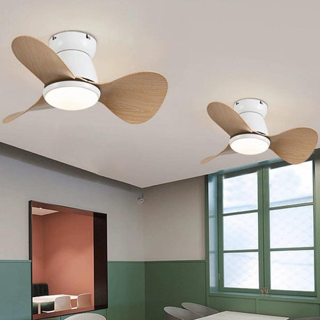 Simple Mini 3-Blade Flush Wood Ceiling Fan with Light Image - 1