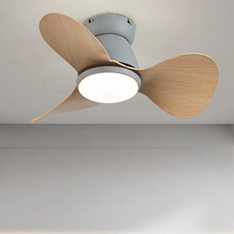 Simple Mini 3-Blade Flush Wood Ceiling Fan with Light Image - 2