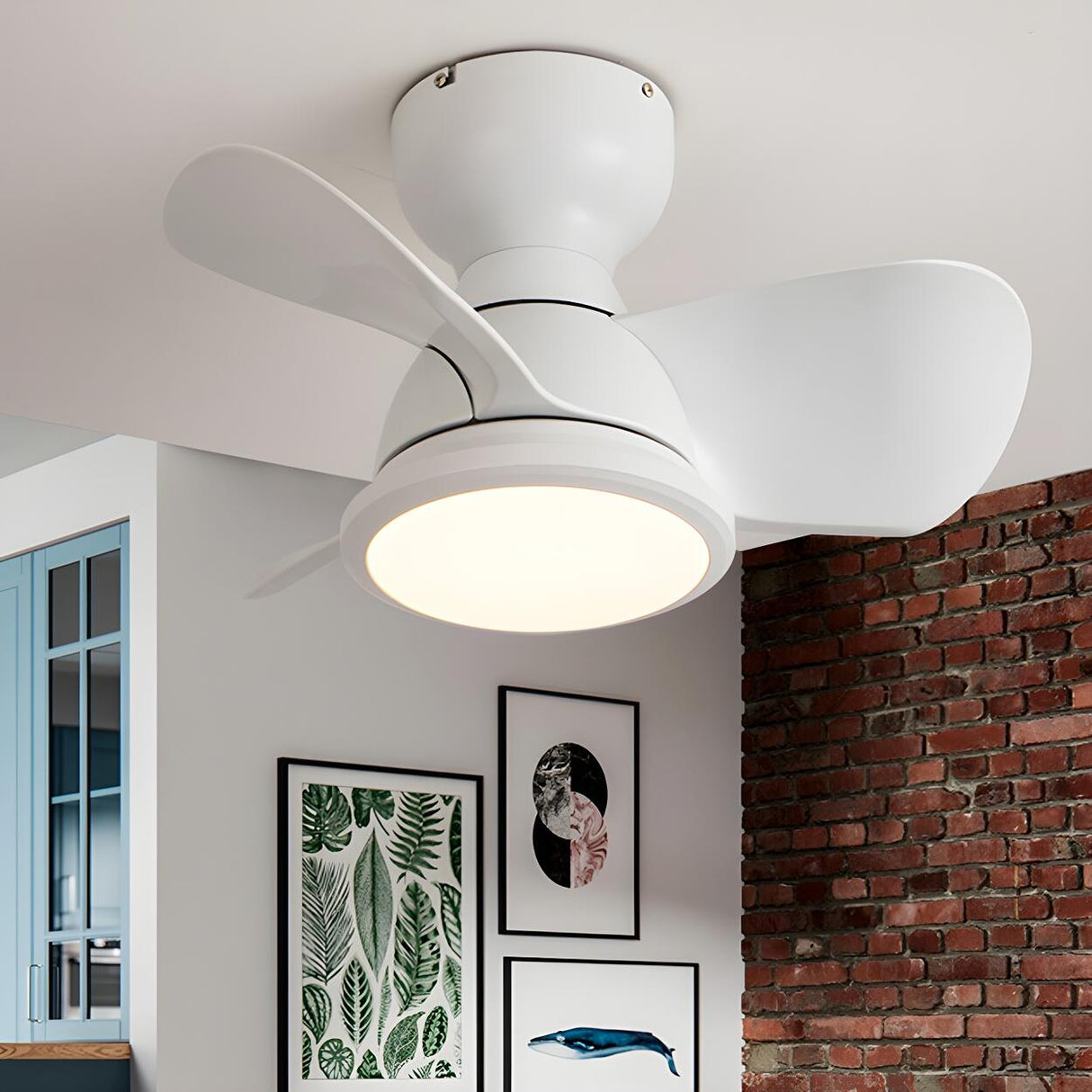 Simple Mini Flush Modern 3 Blade Ceiling Fan with Light Image - 18