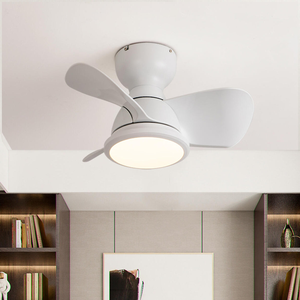 Simple Mini Flush Modern 3 Blade Ceiling Fan with Light Image - 3