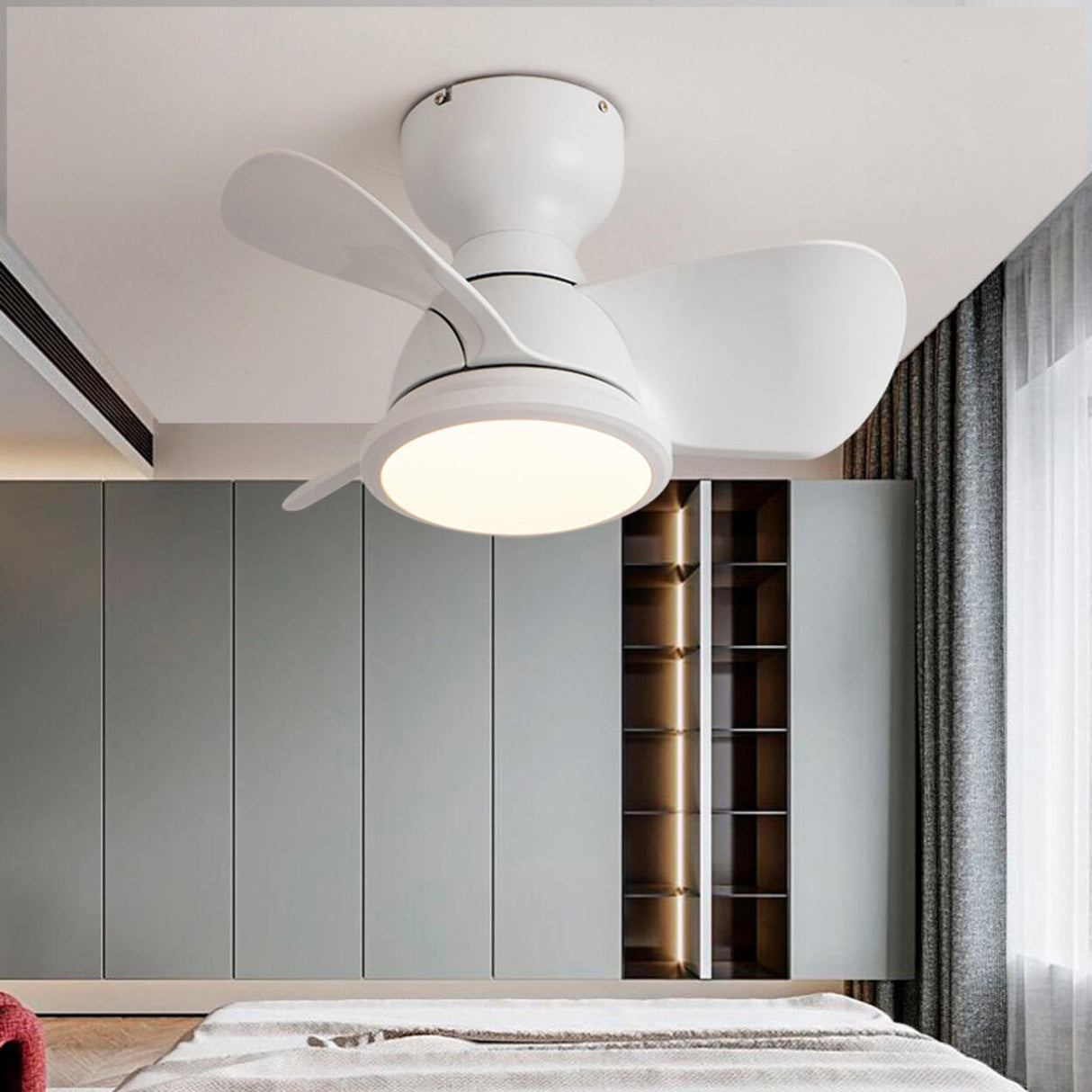 Simple Mini Flush Modern 3 Blade Ceiling Fan with Light Image - 4