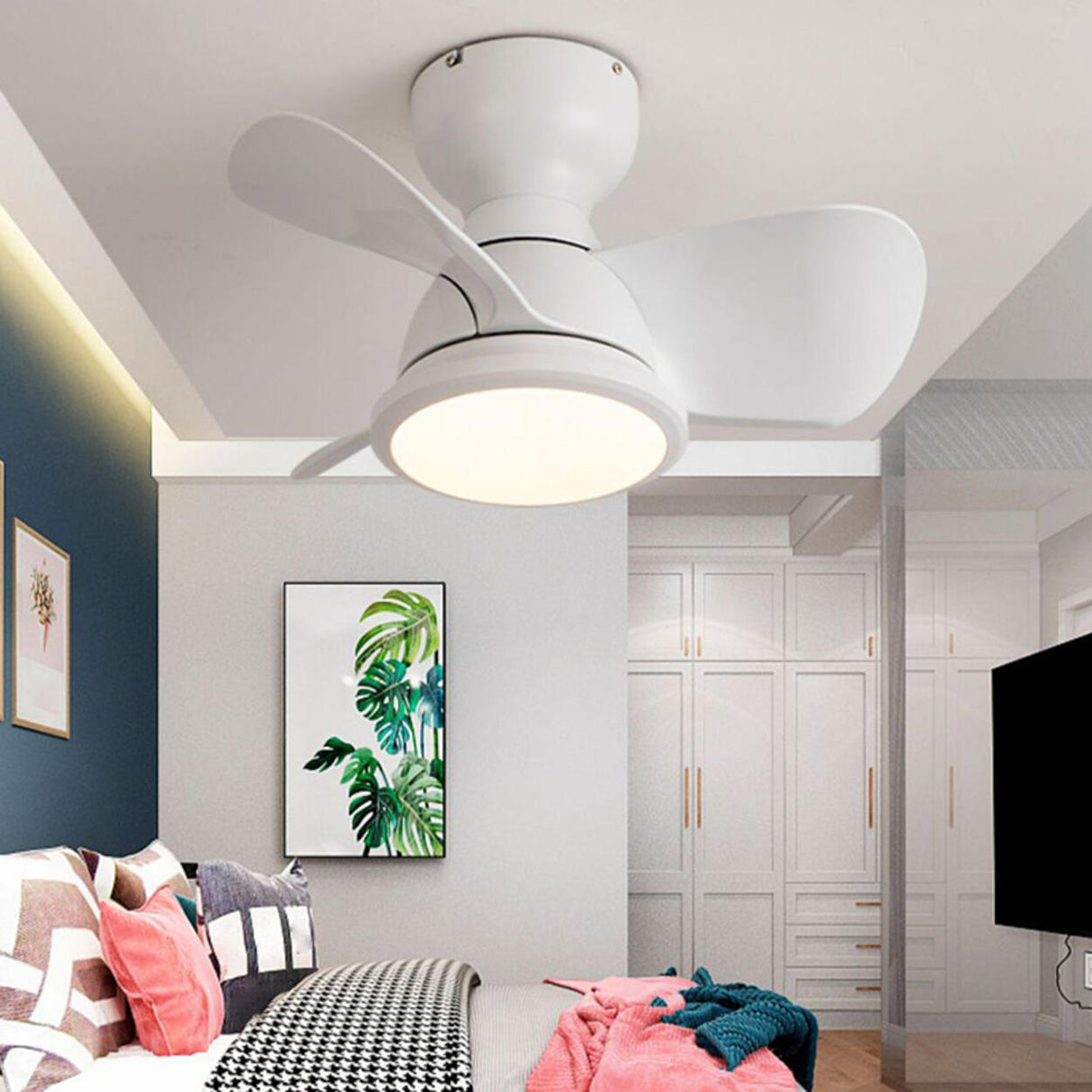 Simple Mini Flush Modern 3 Blade Ceiling Fan with Light Image - 6