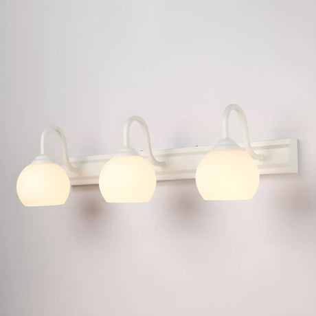 Simple Mini White Glass Globe Wall Vanity Light 3-Bulb Image - 2