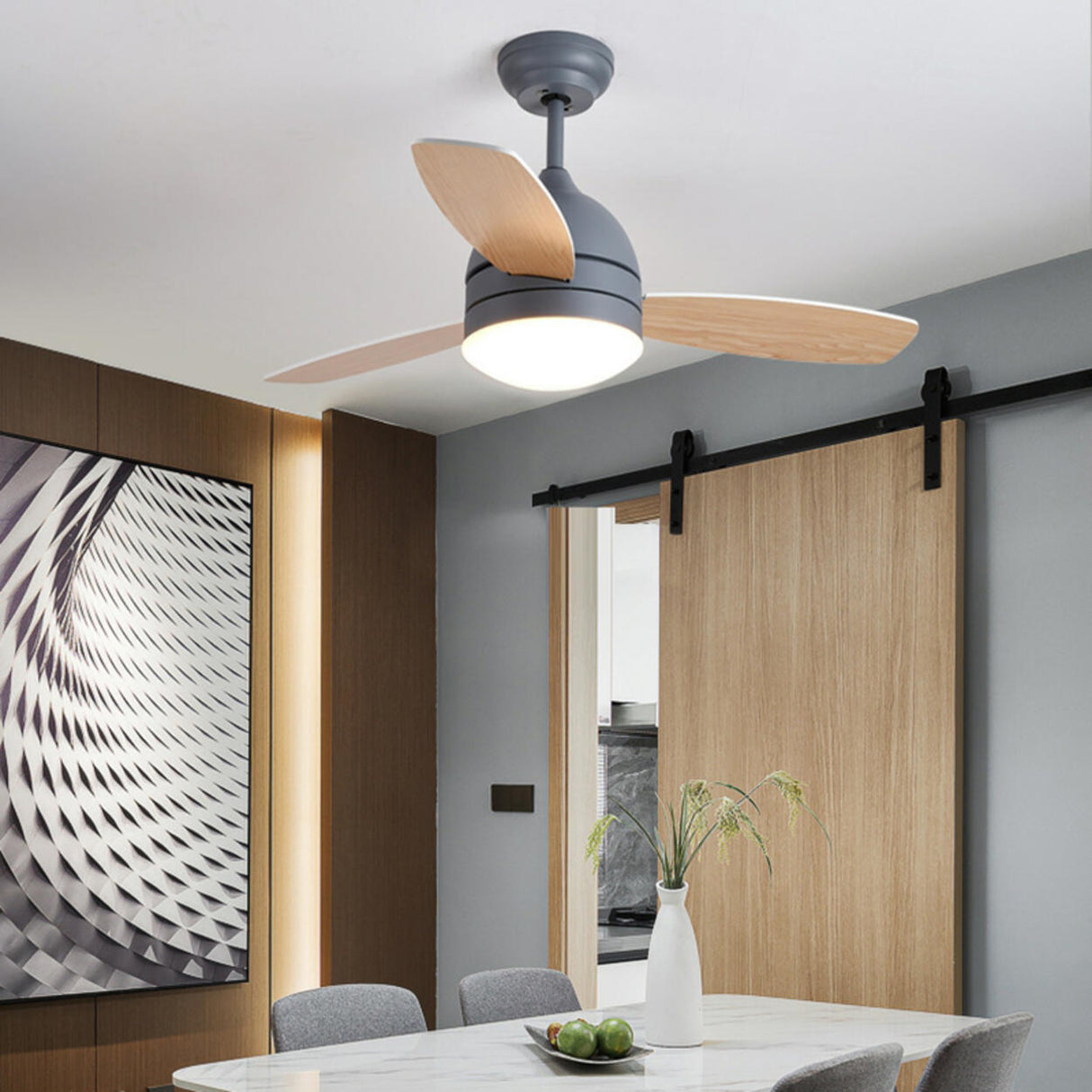 Simple Modern 3-Blade LED Remote Ceiling Fan with Light Image - 4