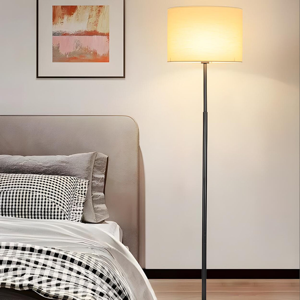 Simple Modern Adjustable Drum Black Floor Lamp Image - 3