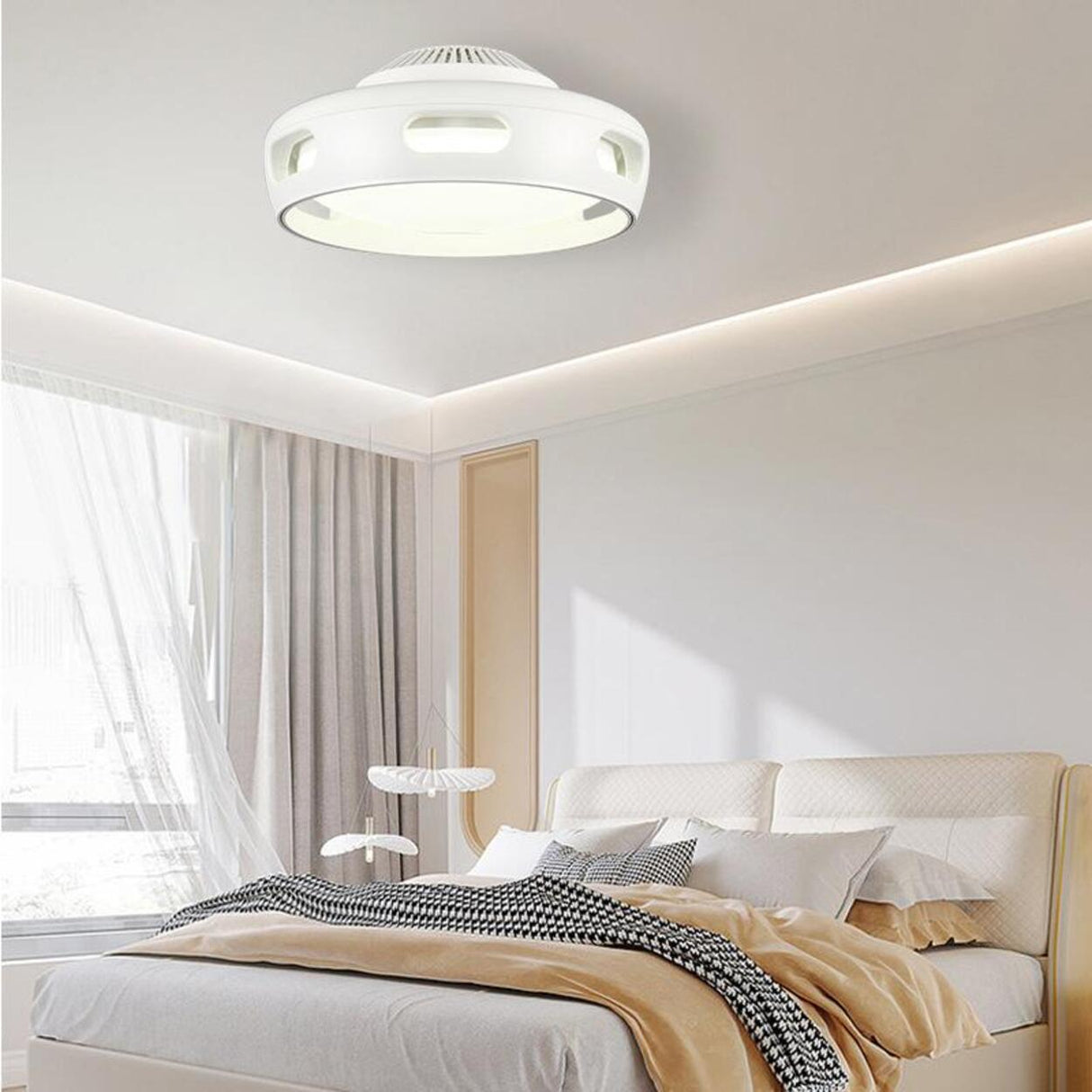 Simple Modern Bladeless Ceiling Fan with LED Light Image - 1