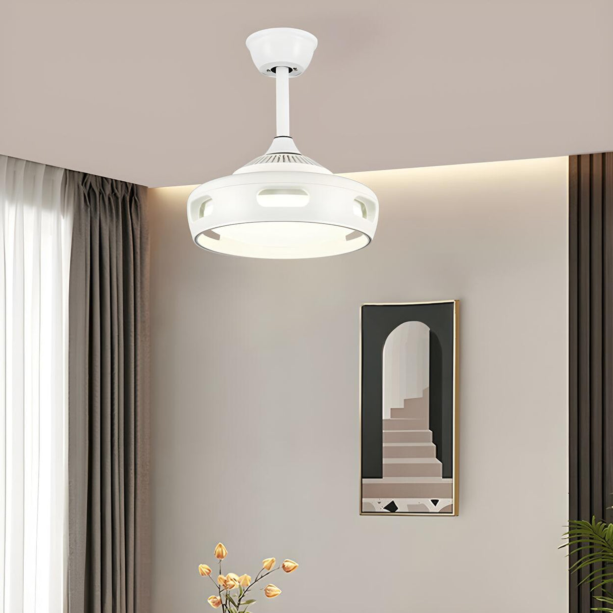 Simple Modern Bladeless Ceiling Fan with LED Light Image - 13