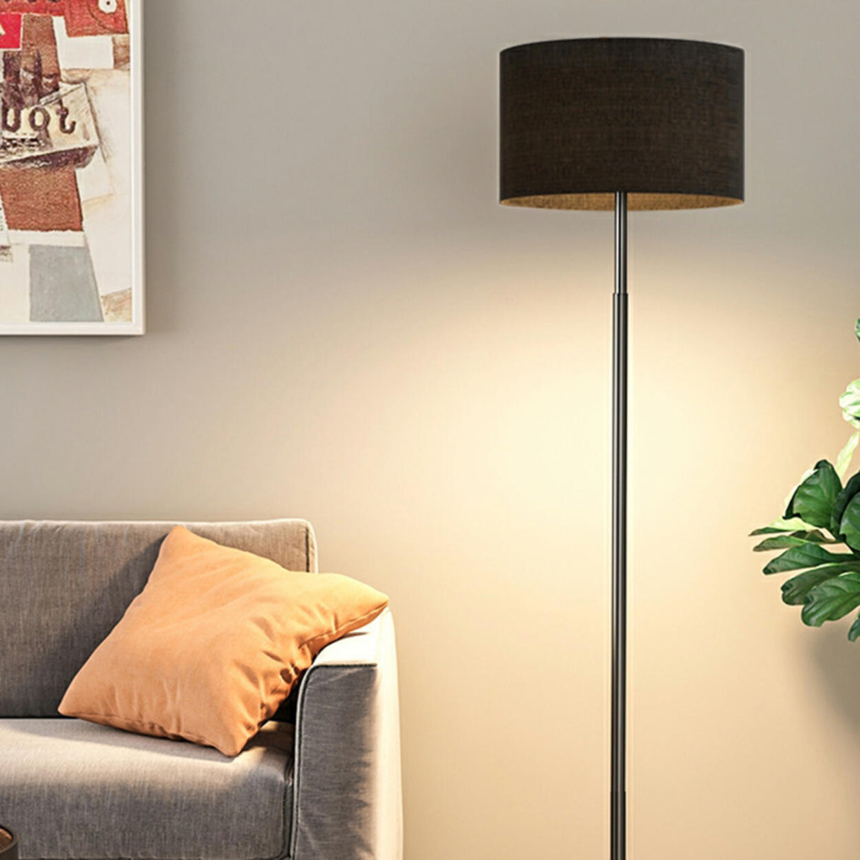 Simple Modern Cylinder Black Metal LED Floor Lamp Image - 18