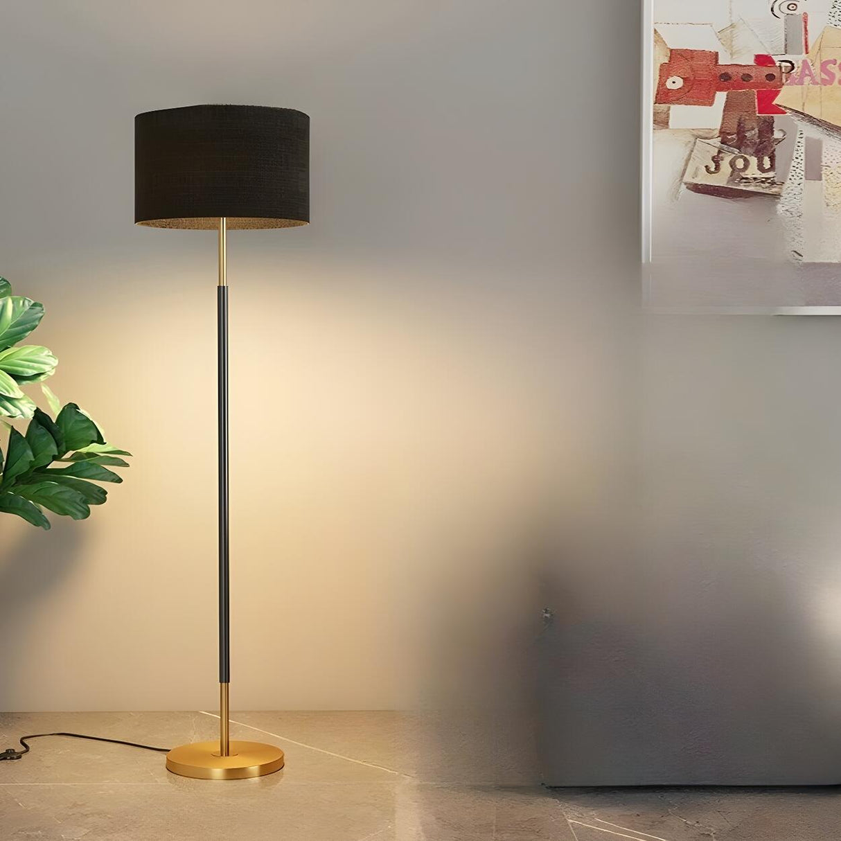 Simple Modern Cylinder Black Metal LED Floor Lamp Image - 2