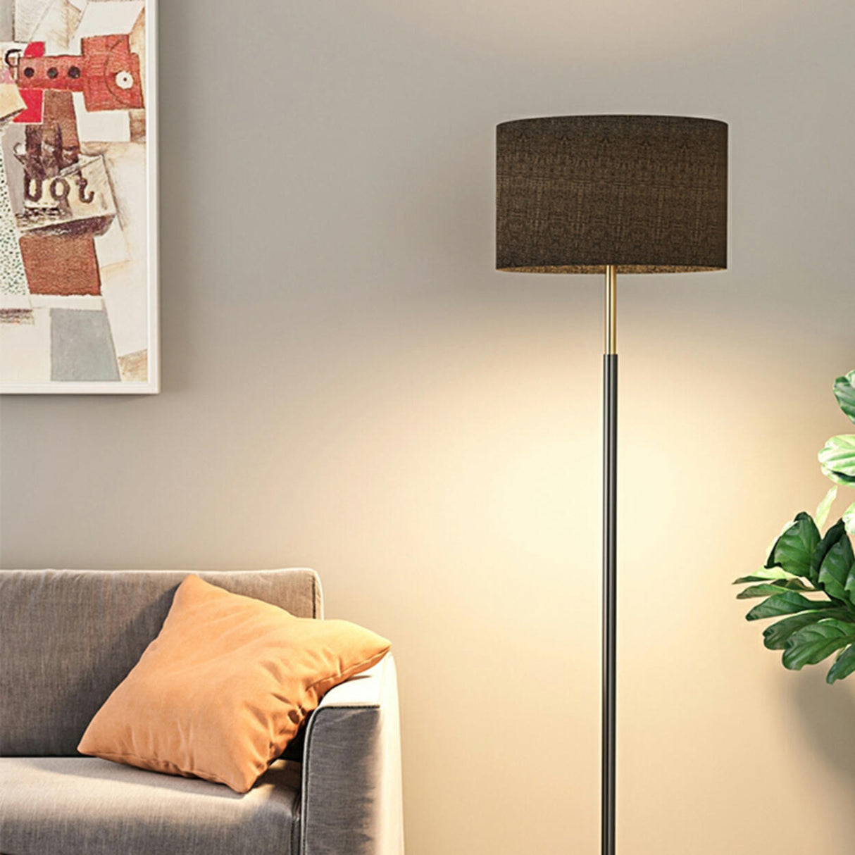 Simple Modern Cylinder Black Metal LED Floor Lamp Image - 6