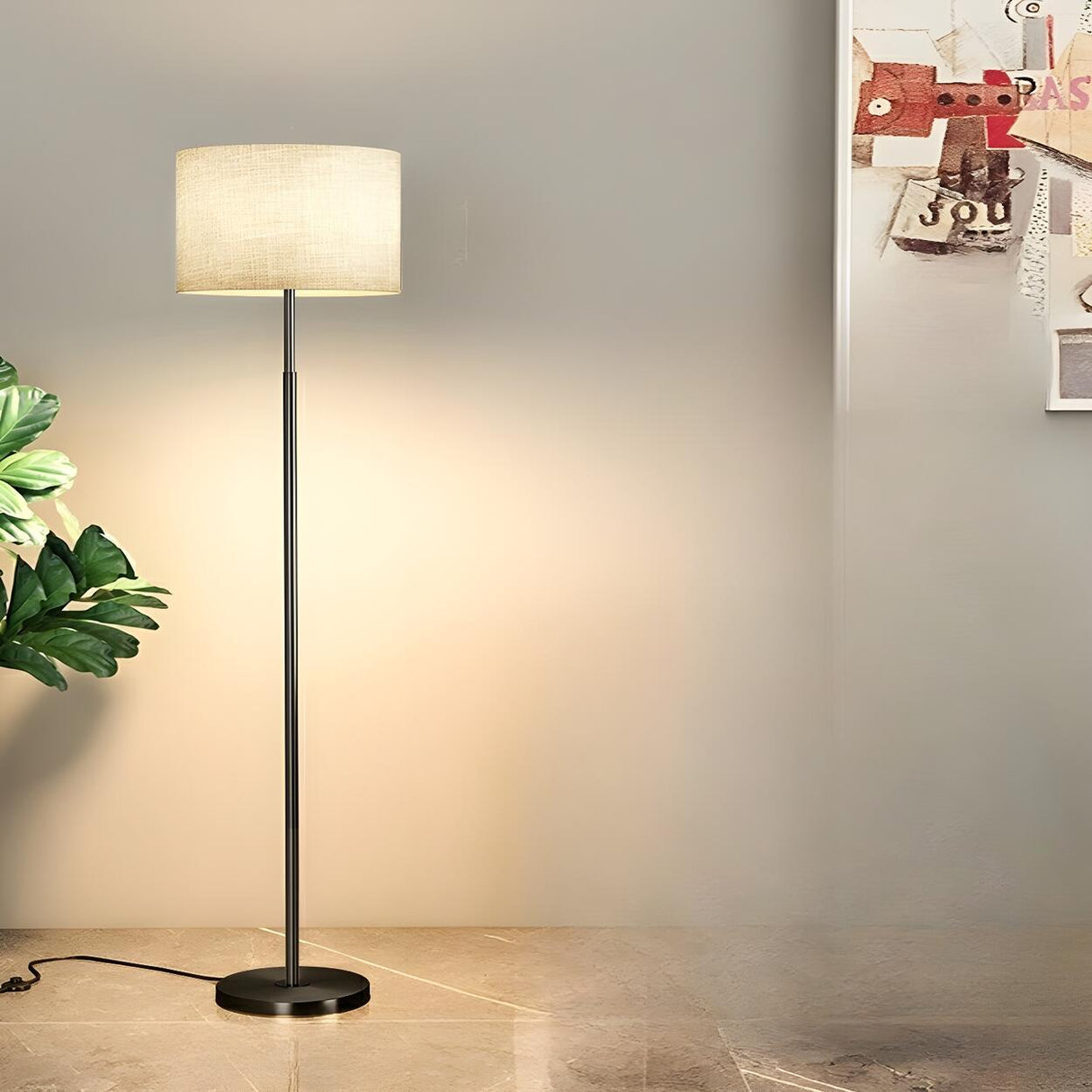 Simple Modern Cylinder Black Metal LED Floor Lamp Image - 8