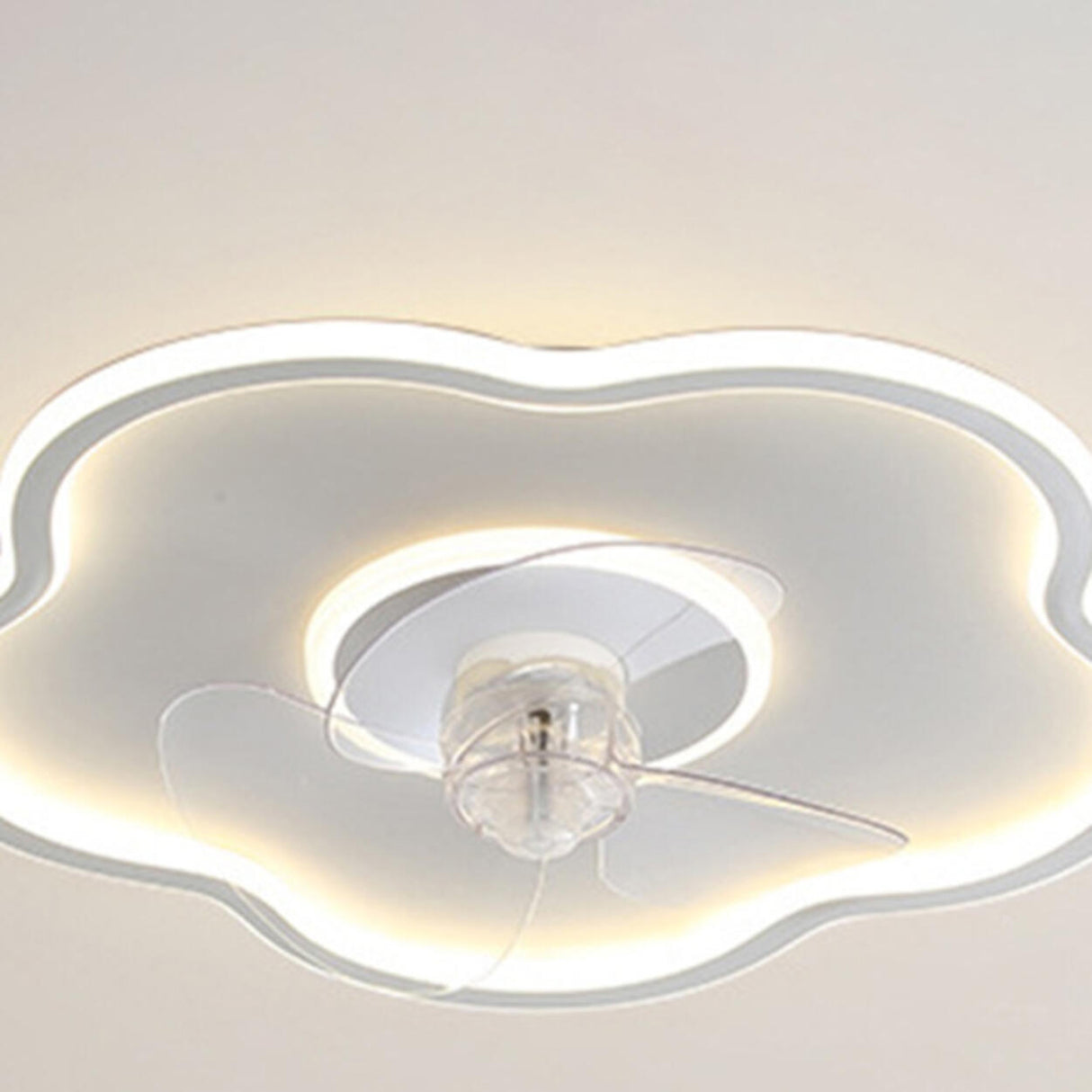 Simple Modern Flush Mount Clear Blade Ceiling Fan Light Image - 14