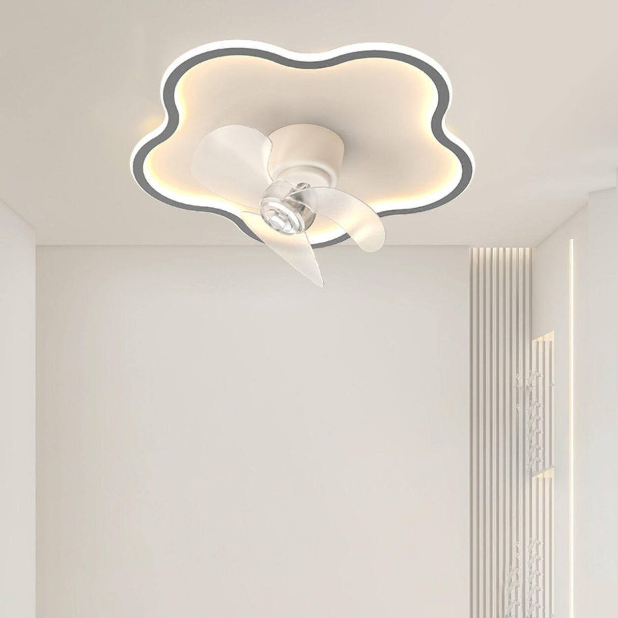 Simple Modern Flush Mount Clear Blade Ceiling Fan Light Image - 15