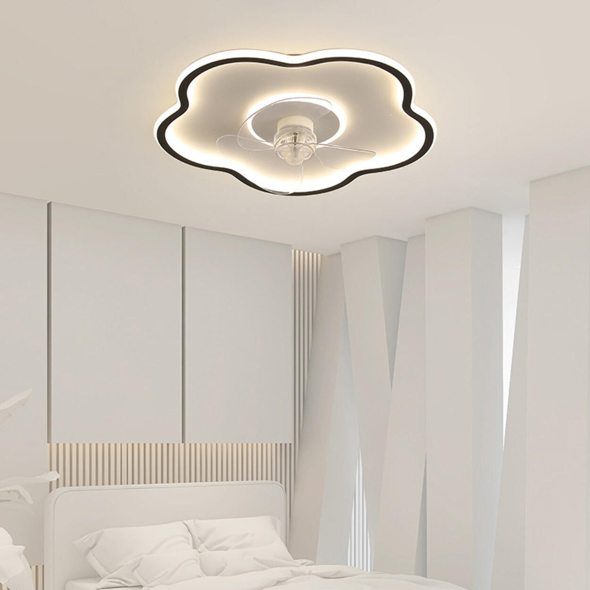 Simple Modern Flush Mount Clear Blade Ceiling Fan Light Image - 6