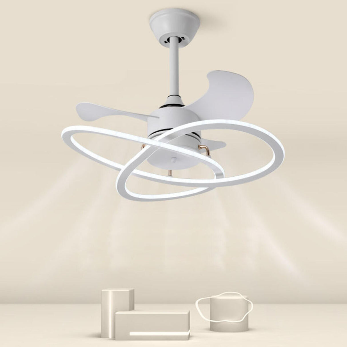 Simple Modern Geometric 3 Blade Ceiling Fan with Light Image - 19