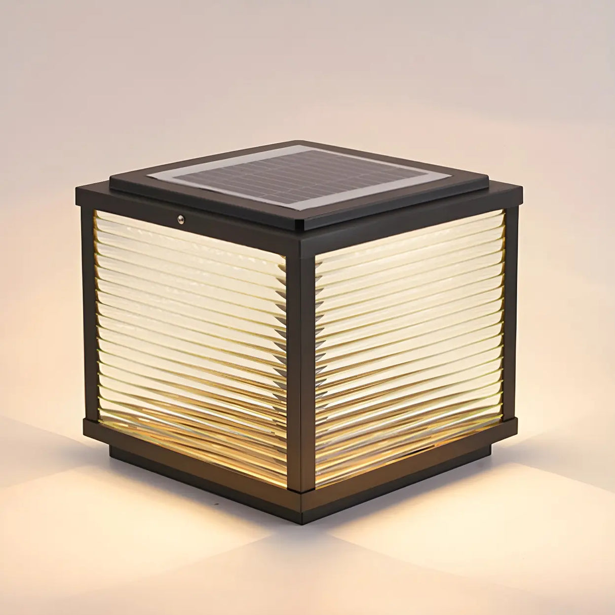 Simple Modern Glass Cube Solar Outdoor Post Light Image - 10