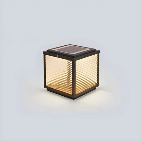 Simple Modern Glass Cube Solar Outdoor Post Light Image - 2