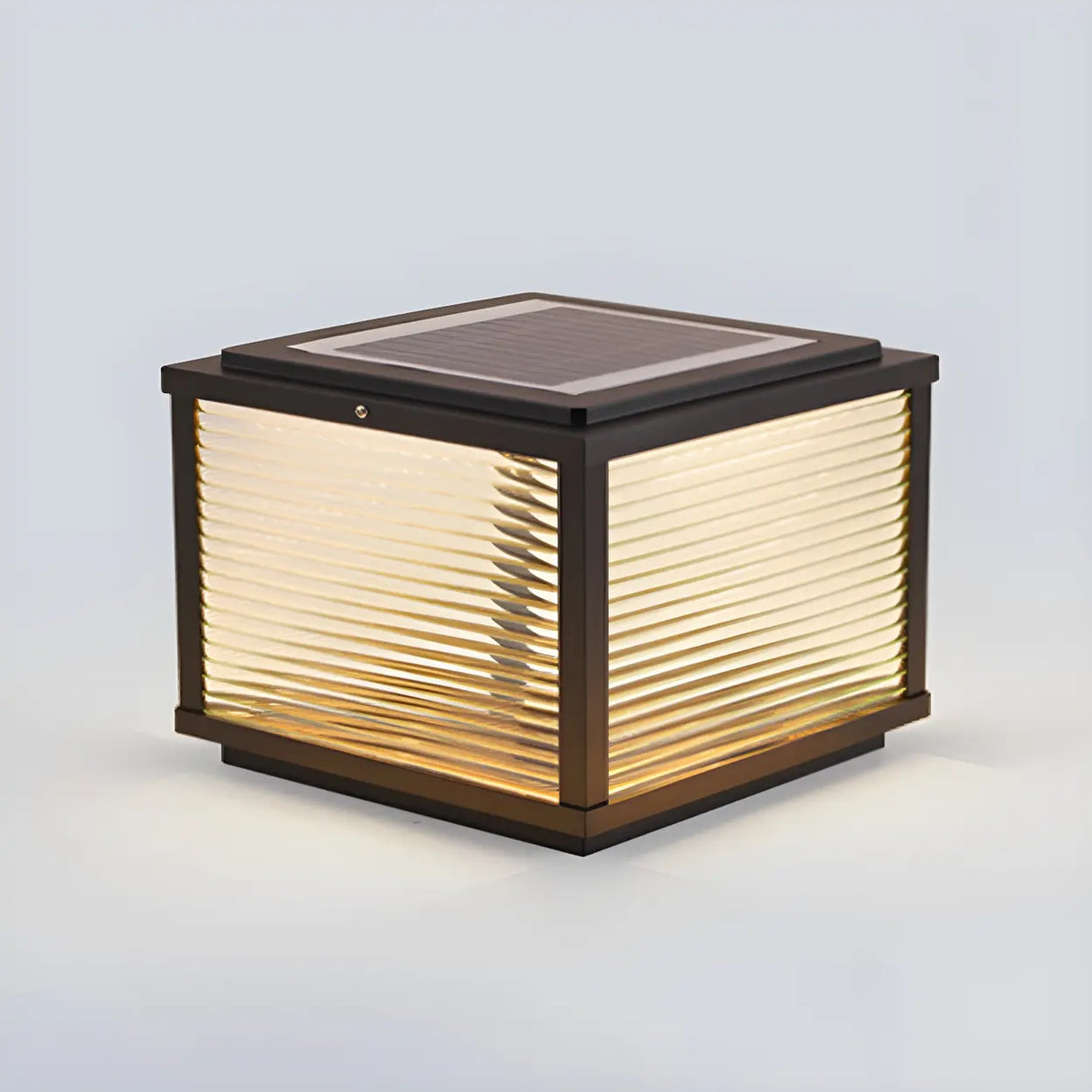 Simple Modern Glass Cube Solar Outdoor Post Light Image - 5