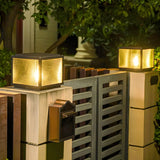 Simple Modern Glass Cube Solar Outdoor Post Light Image - 7