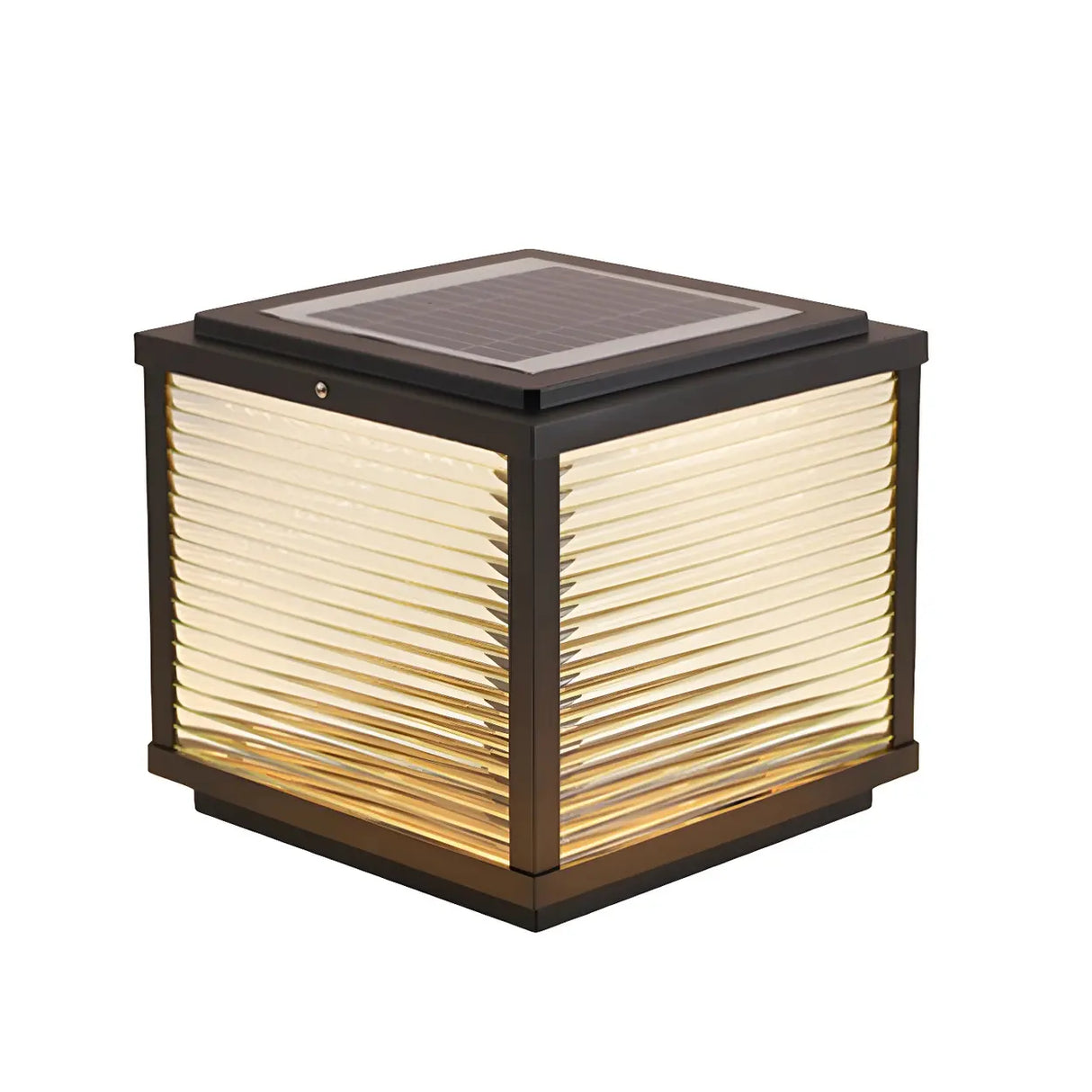 Simple Modern Glass Cube Solar Outdoor Post Light Image - 8