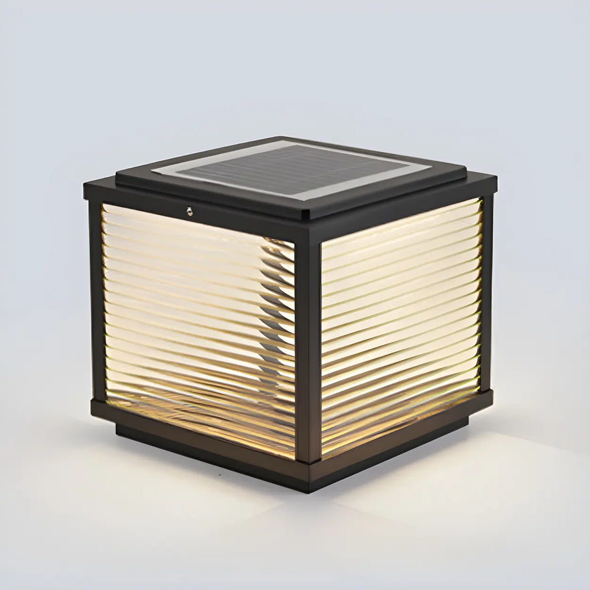 Simple Modern Glass Cube Solar Outdoor Post Light Image - 9