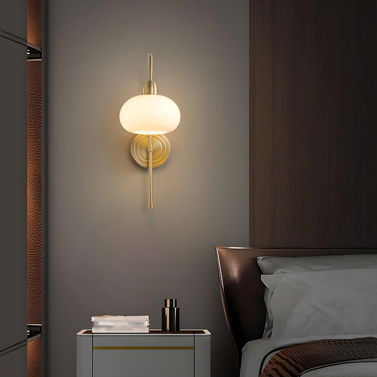 Simple Modern Globe Glass Gold Bedroom Wall Sconce Image - 10