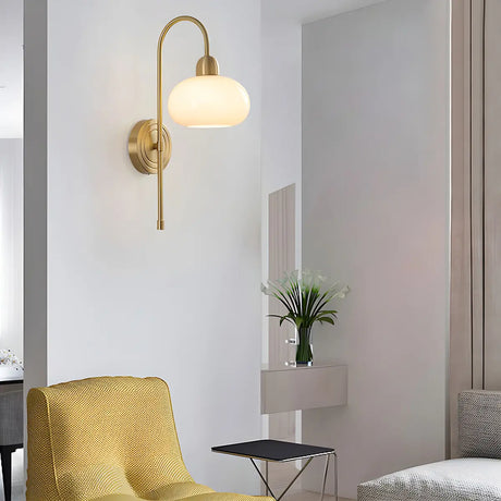 Simple Modern Globe Glass Gold Bedroom Wall Sconce Image - 3