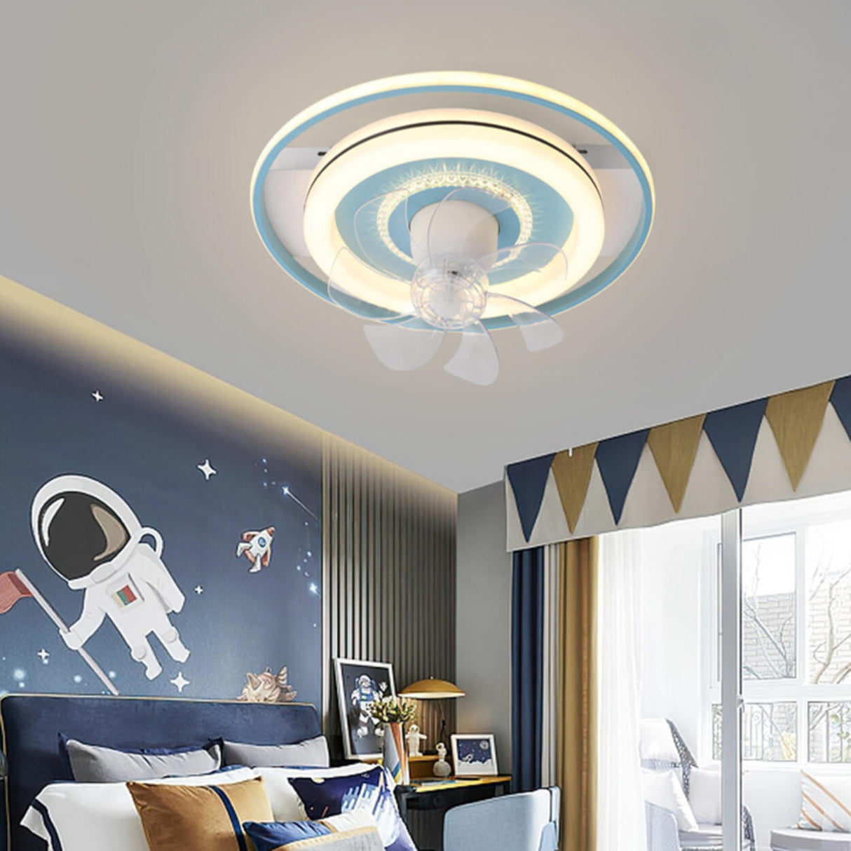 Simple Modern Round Ring 7 Blades LED Ceiling Fan Light Image - 14