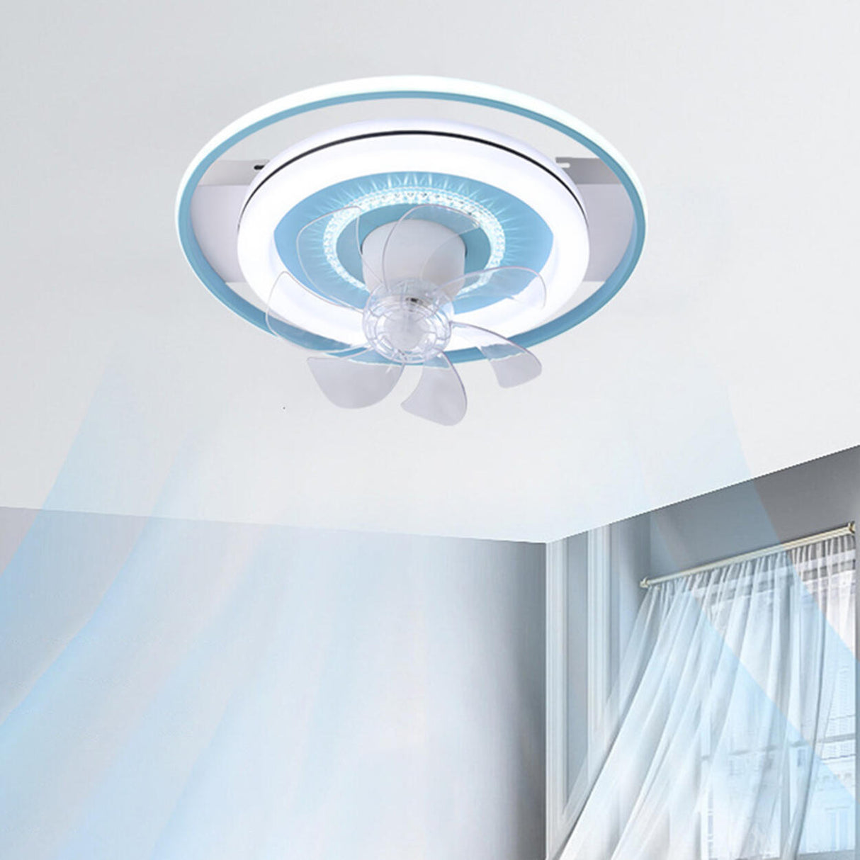 Simple Modern Round Ring 7 Blades LED Ceiling Fan Light Image - 15