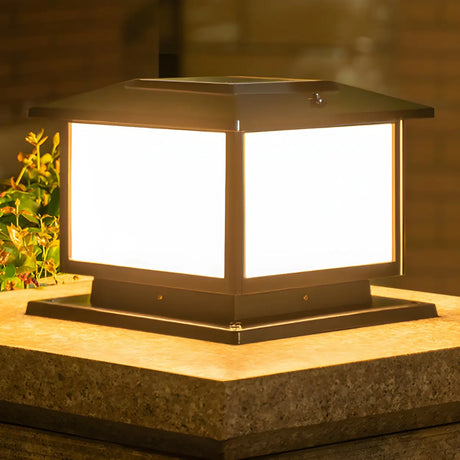 Simple Modern Square Metal Outdoor Patio Table Lamp Image - 1