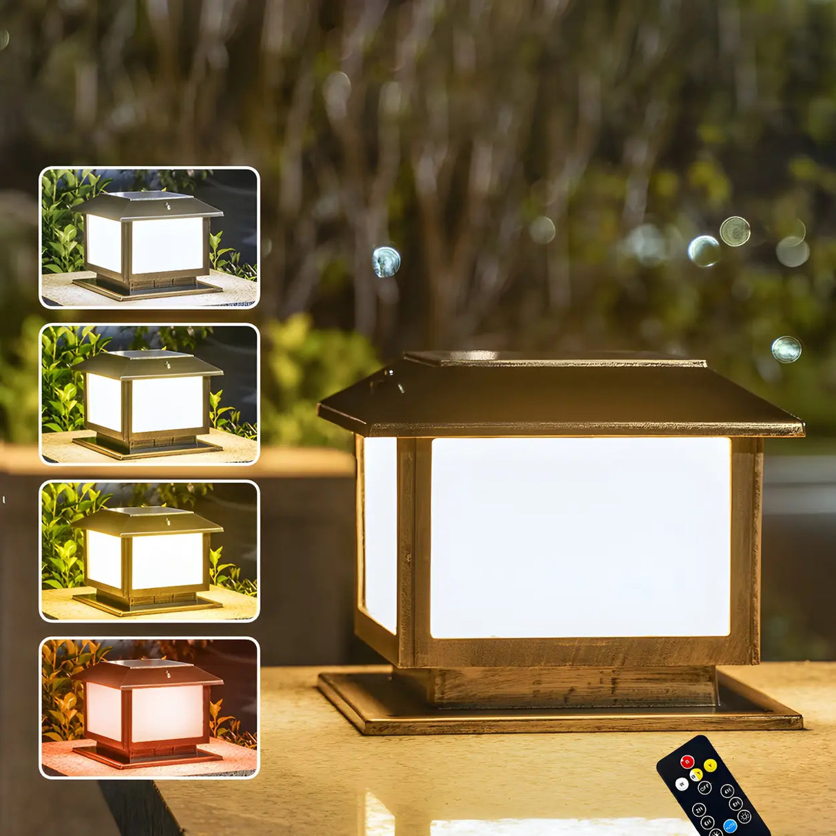 Simple Modern Square Metal Outdoor Patio Table Lamp Image - 6