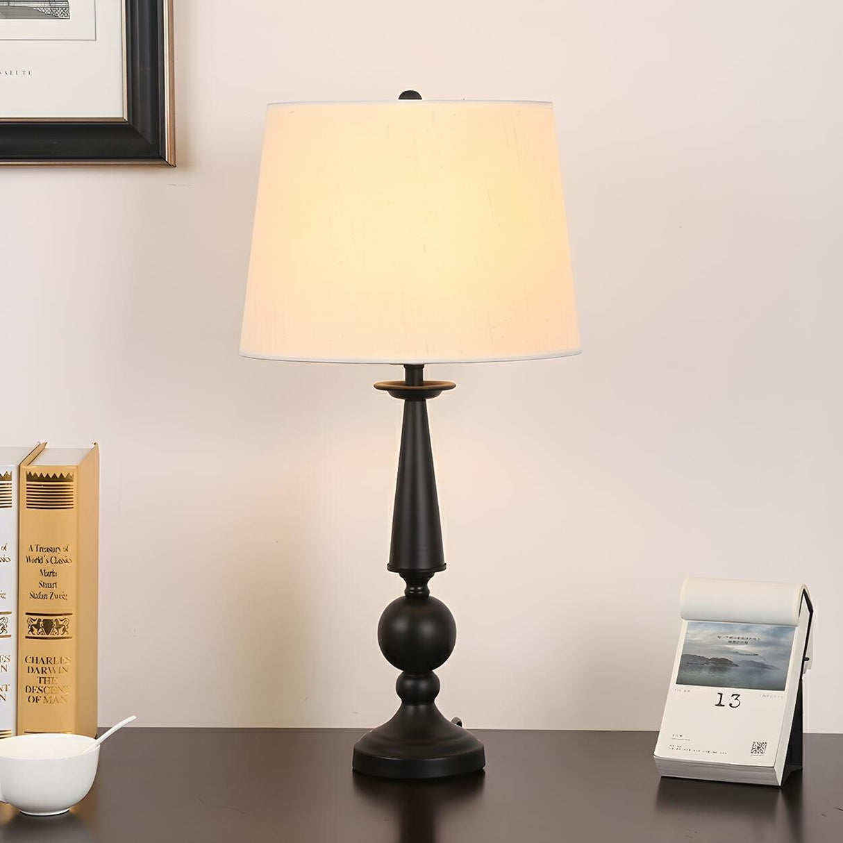 Simple Modern Style Black Lamp Post Geometric Table Lamp Image - 10