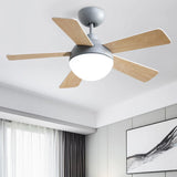 Simple Modern Wooden 5 Blade LED Ceiling Fan Light Image - 2