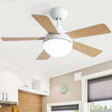 Simple Modern Wooden 5 Blade LED Ceiling Fan Light Image - 3