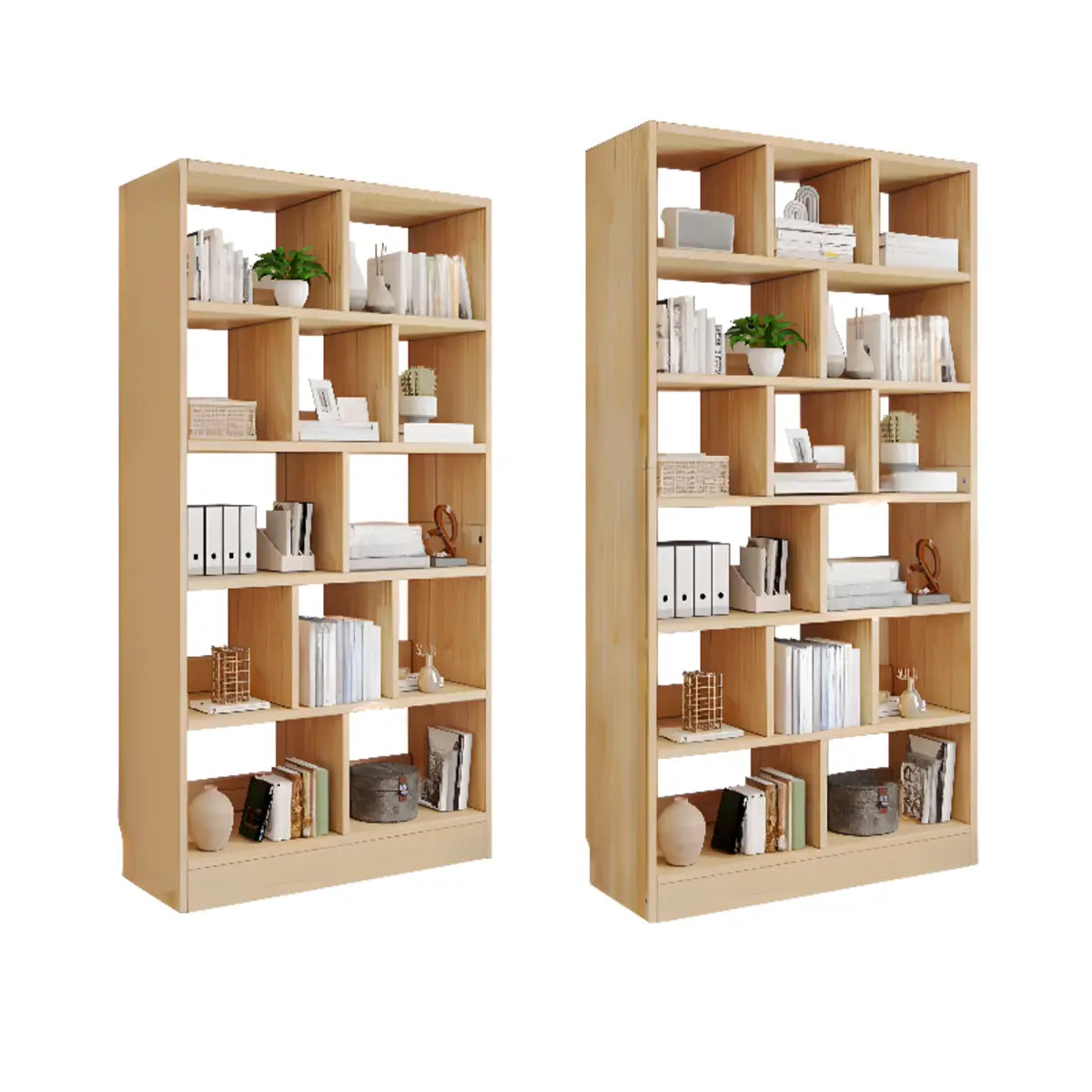 Simple Natural Finish Multi-tier Pine Display Bookcase Image - 10