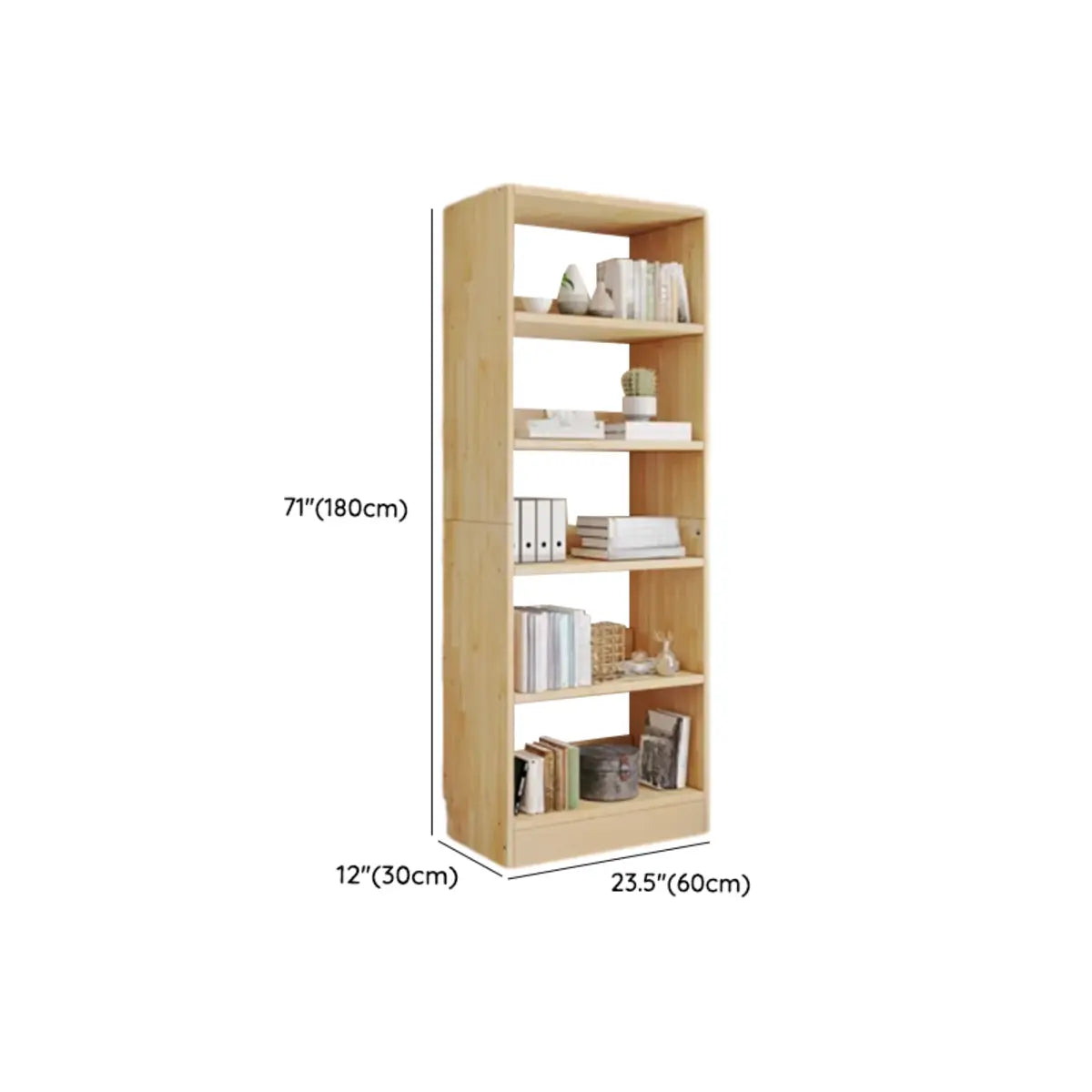 Simple Natural Finish Multi-tier Pine Display Bookcase 