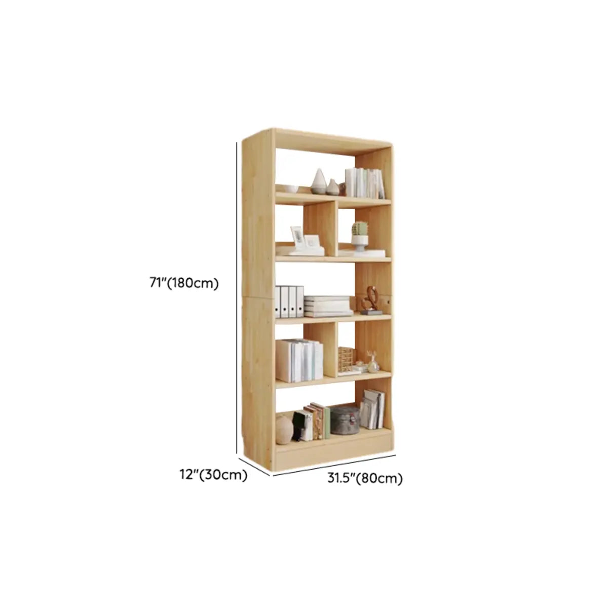 Simple Natural Finish Multi-tier Pine Display Bookcase Image - 17