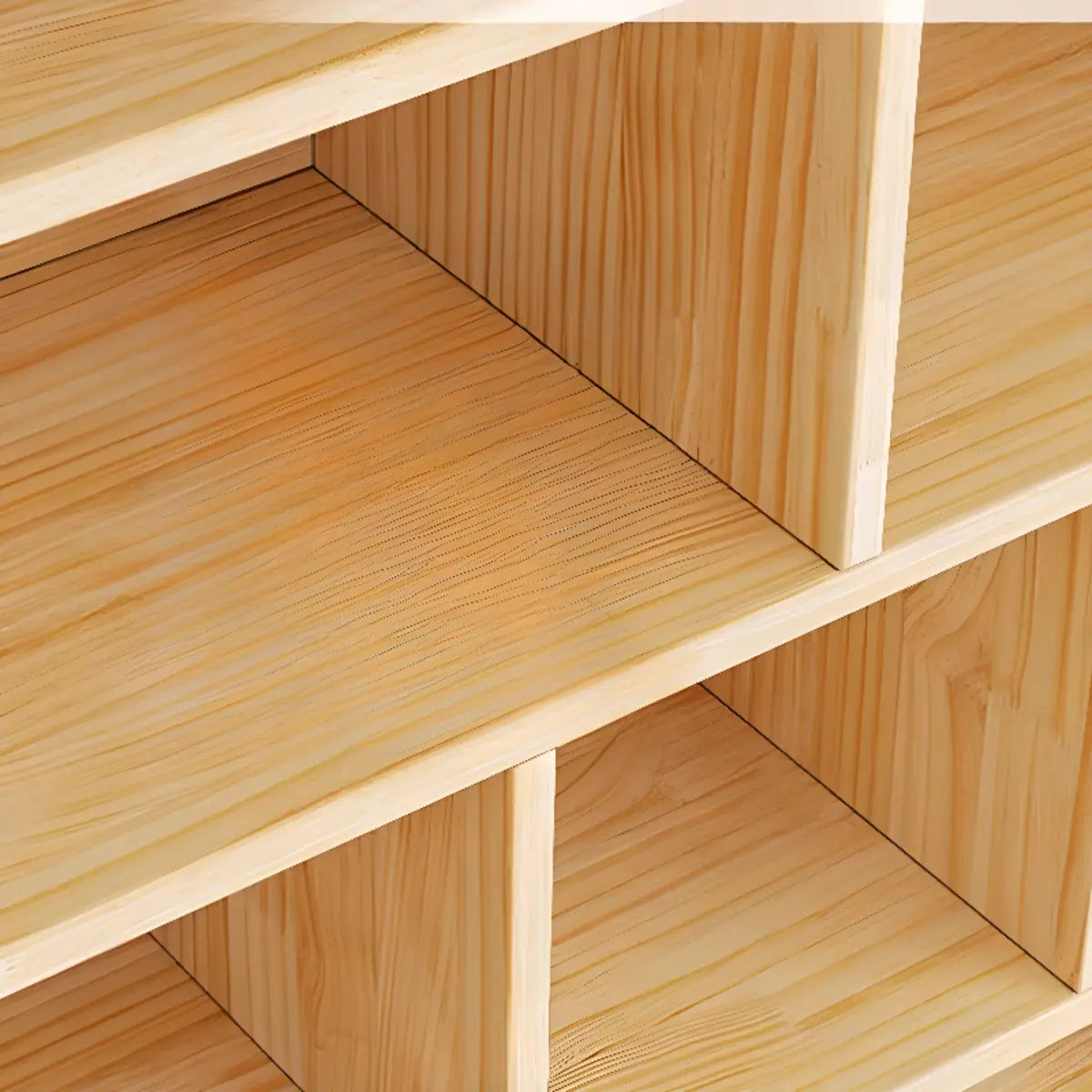 Simple Natural Finish Multi-tier Pine Display Bookcase Image - 8