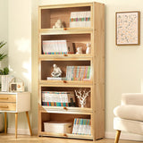 Simple Natural Finish Wood Vertical Display Bookcase Image - 1