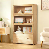 Simple Natural Finish Wood Vertical Display Bookcase Image - 15