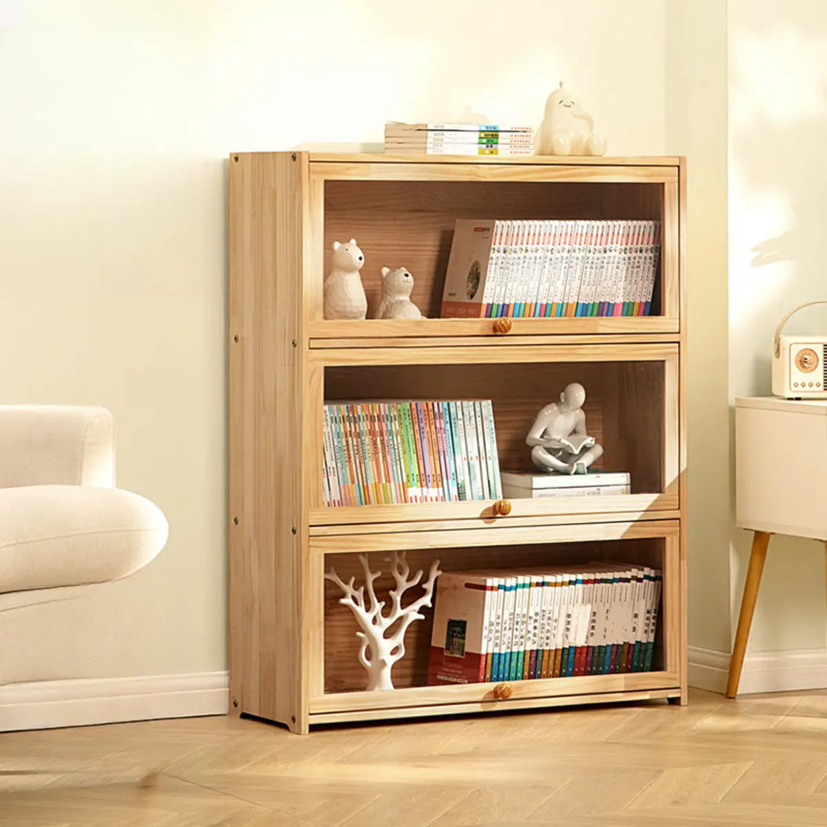 Simple Natural Finish Wood Vertical Display Bookcase Image - 16