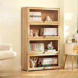 Simple Natural Finish Wood Vertical Display Bookcase Image - 17