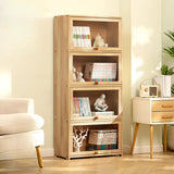 Simple Natural Finish Wood Vertical Display Bookcase Image - 20