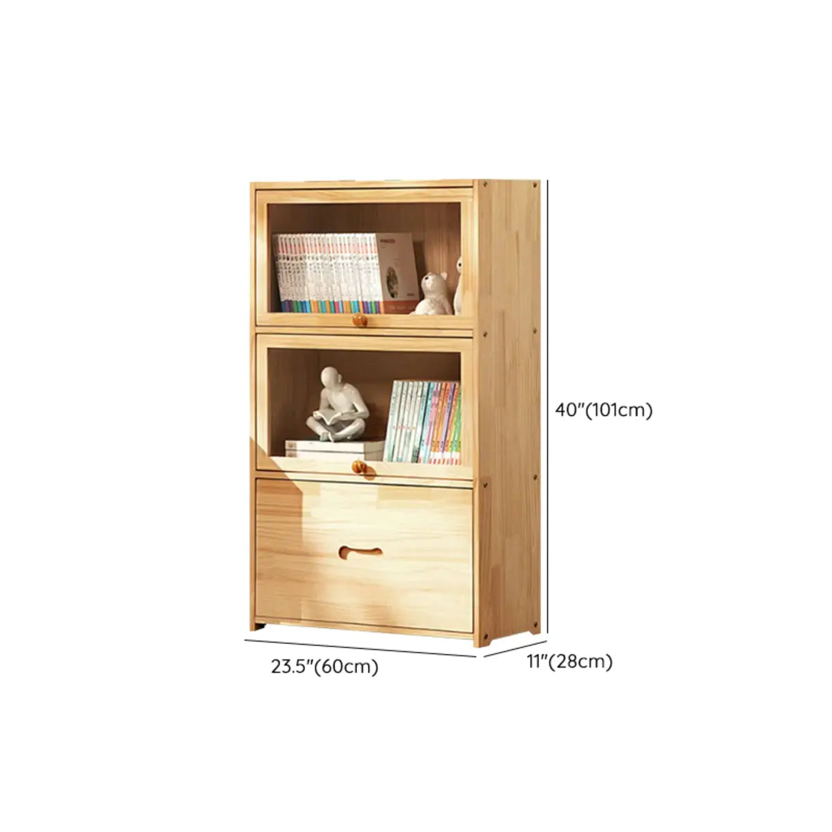 Simple Natural Finish Wood Vertical Display Bookcase 