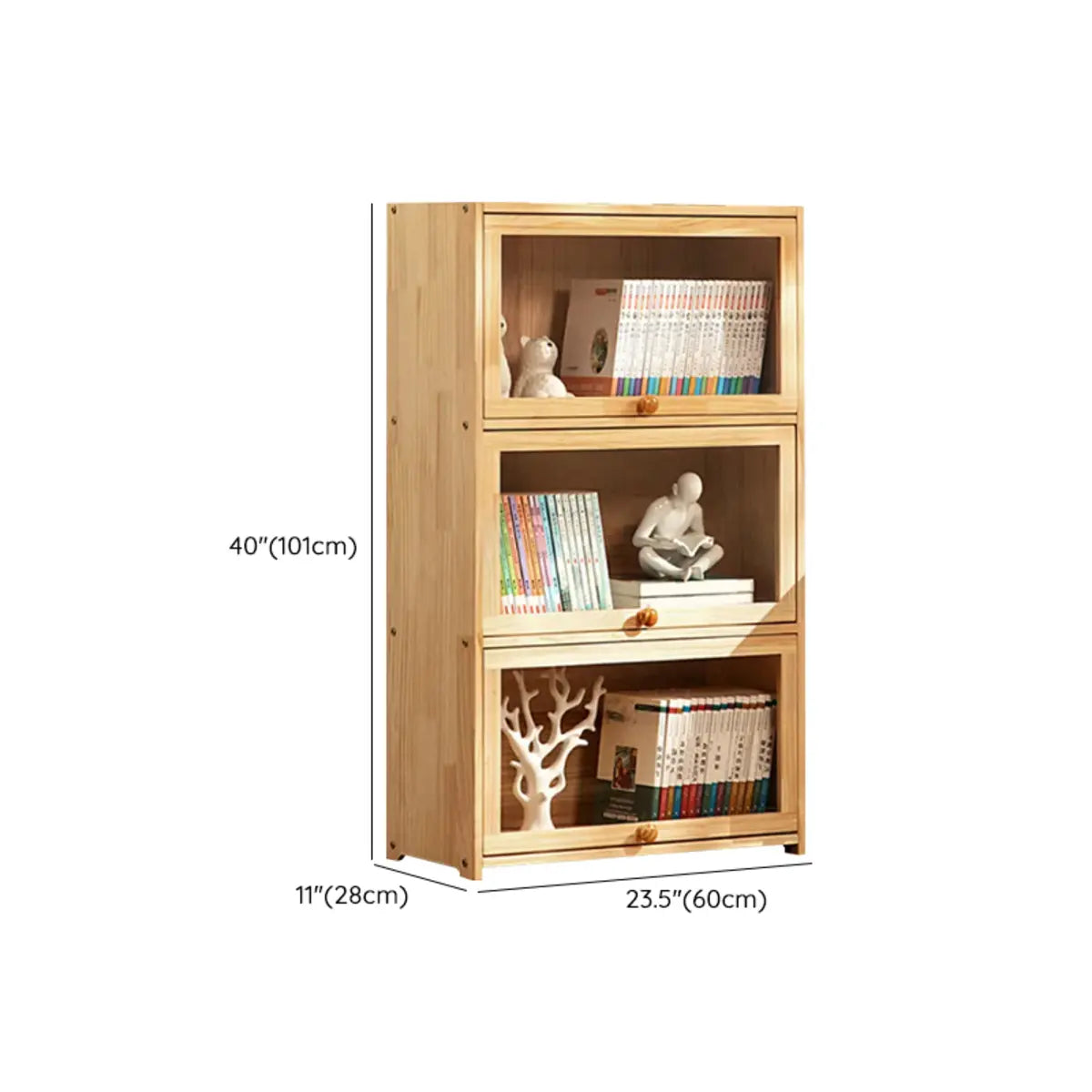 Simple Natural Finish Wood Vertical Display Bookcase Image - 32